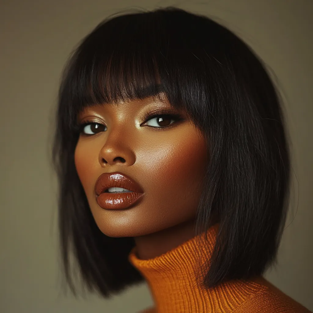 Copper side fringe covering sparse hairline in woman with postpartum hair thinning