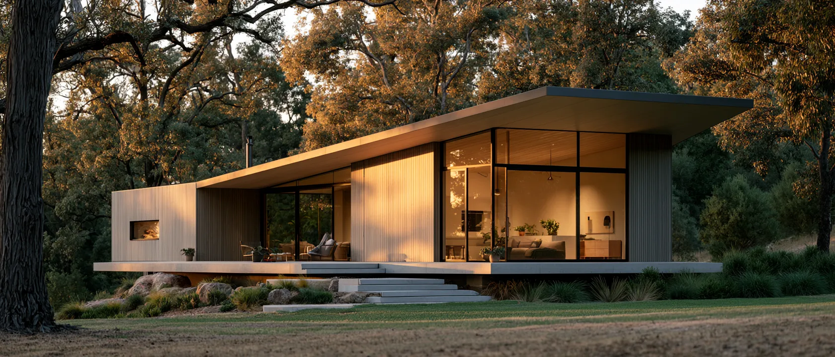Timber house exterior demonstrating shed style roof design ideas