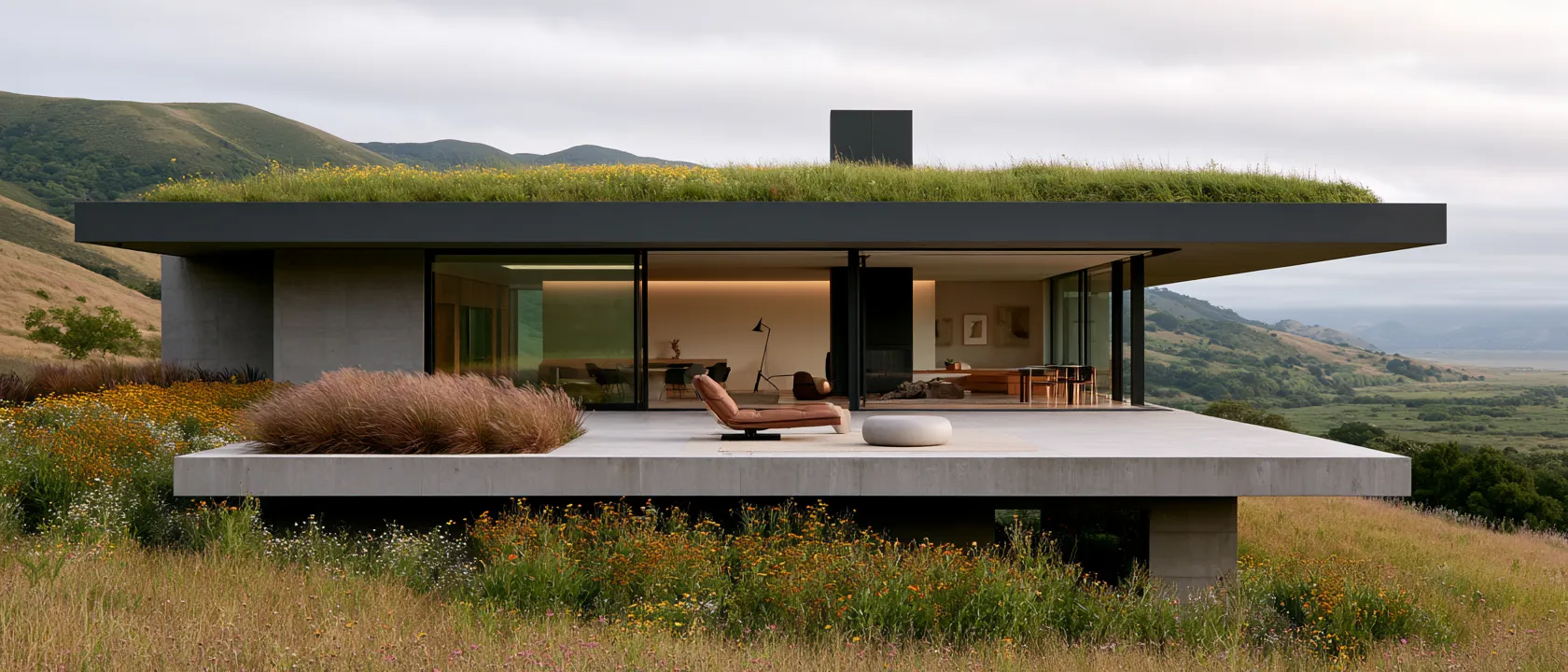 Living roof design ideas demonstrated on an eco-conscious residence