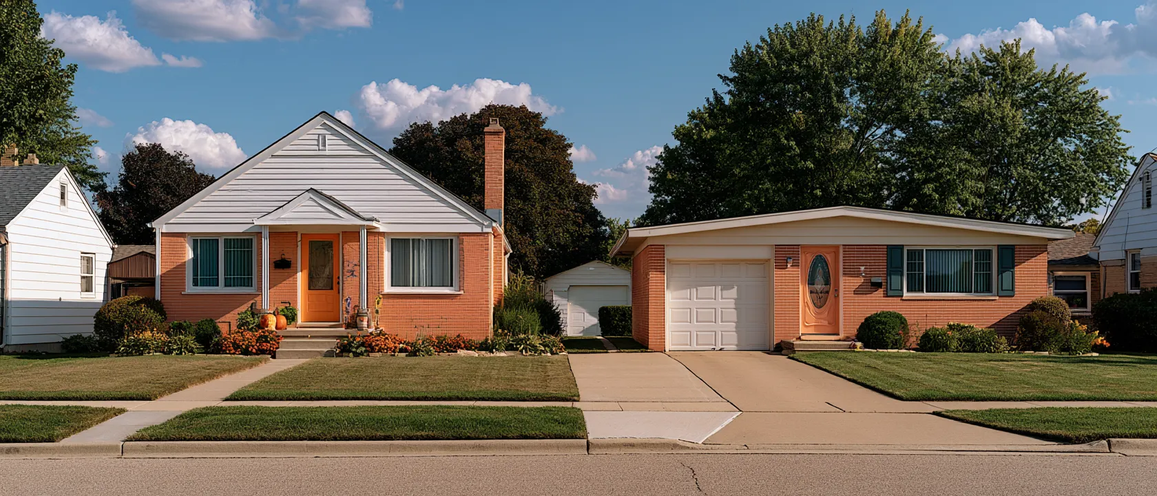Suburban street illustrating varied roof design ideas in daylight