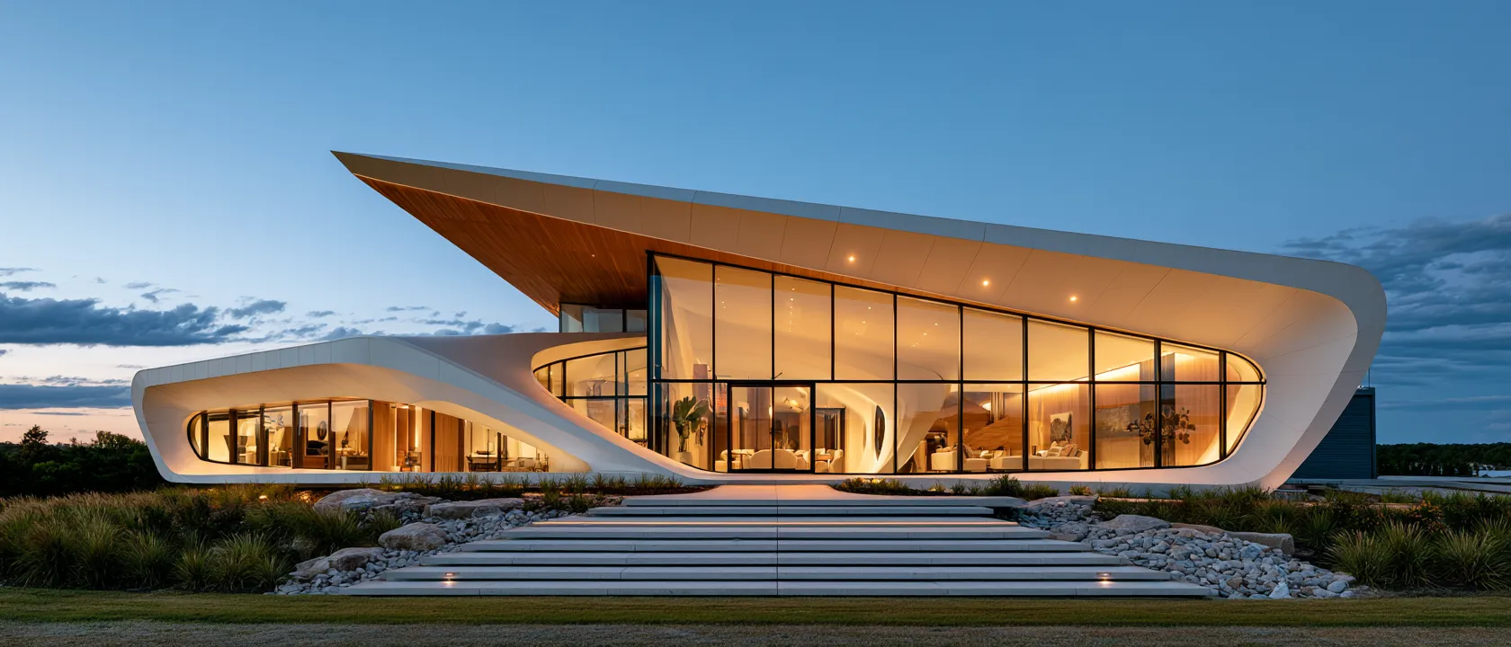 Roof design ideas emphasizing geometry and reflective glass facades