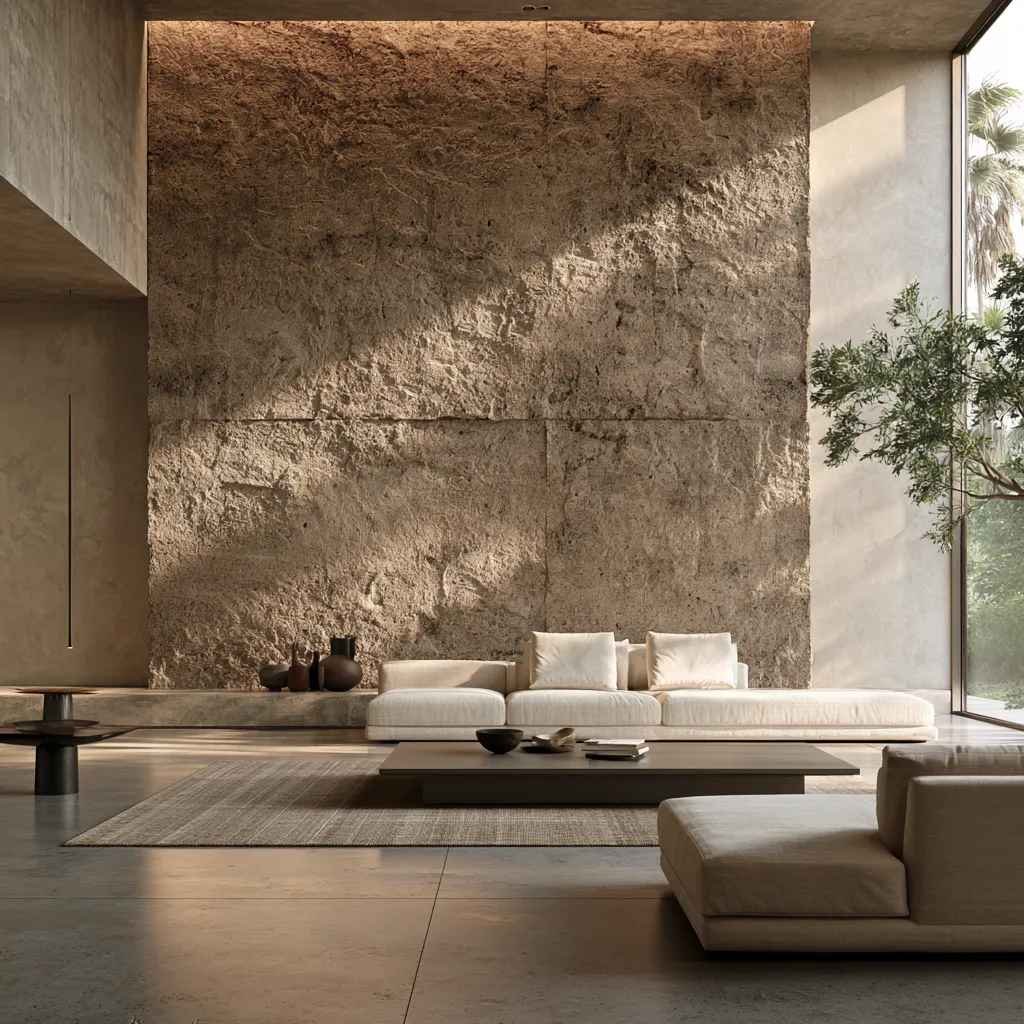 Stone feature wall interior lighting textured surface living room