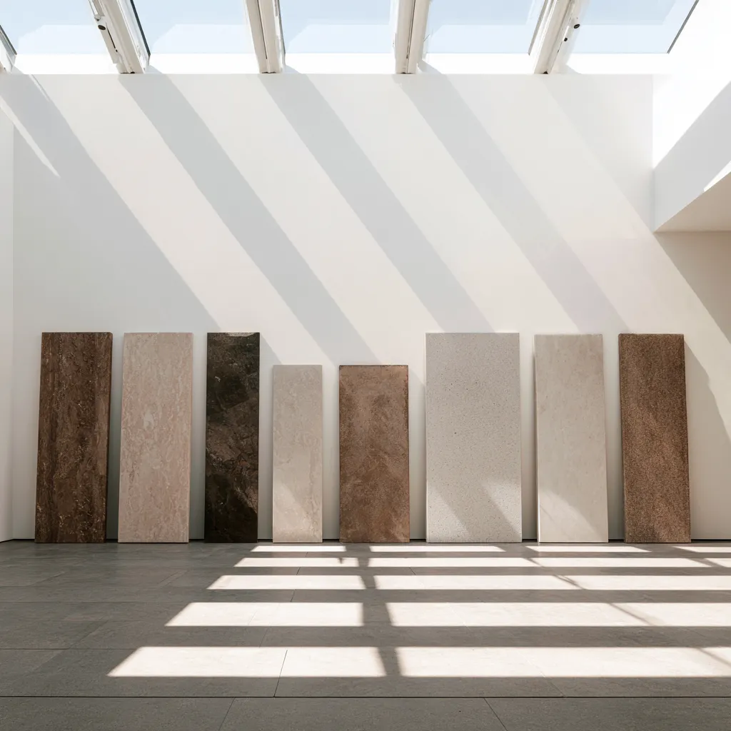 Choosing stone for architecture and design sample slabs on display editorial