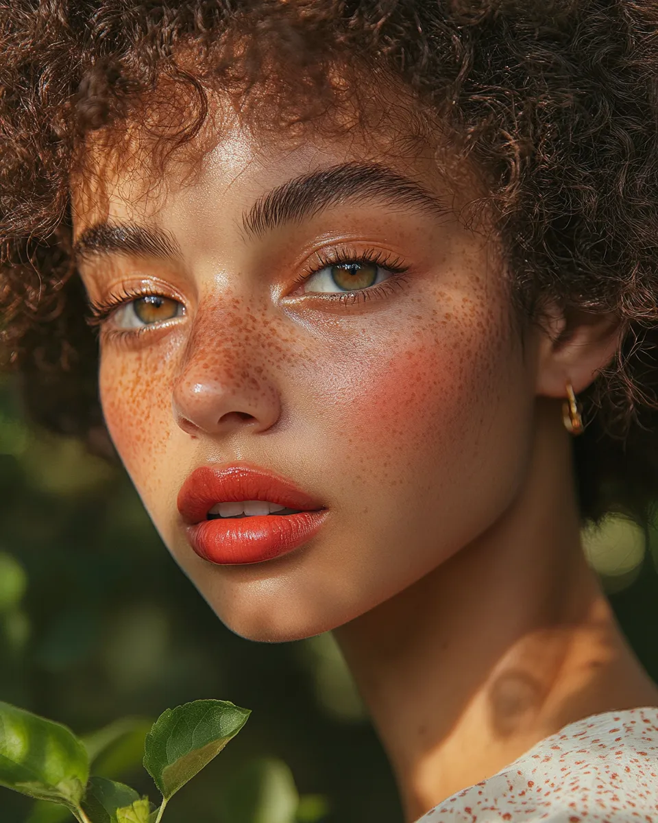 Beauty portrait of strawberry girl makeup 2026 adapted step by step for deeper complexion with rich flush and glow