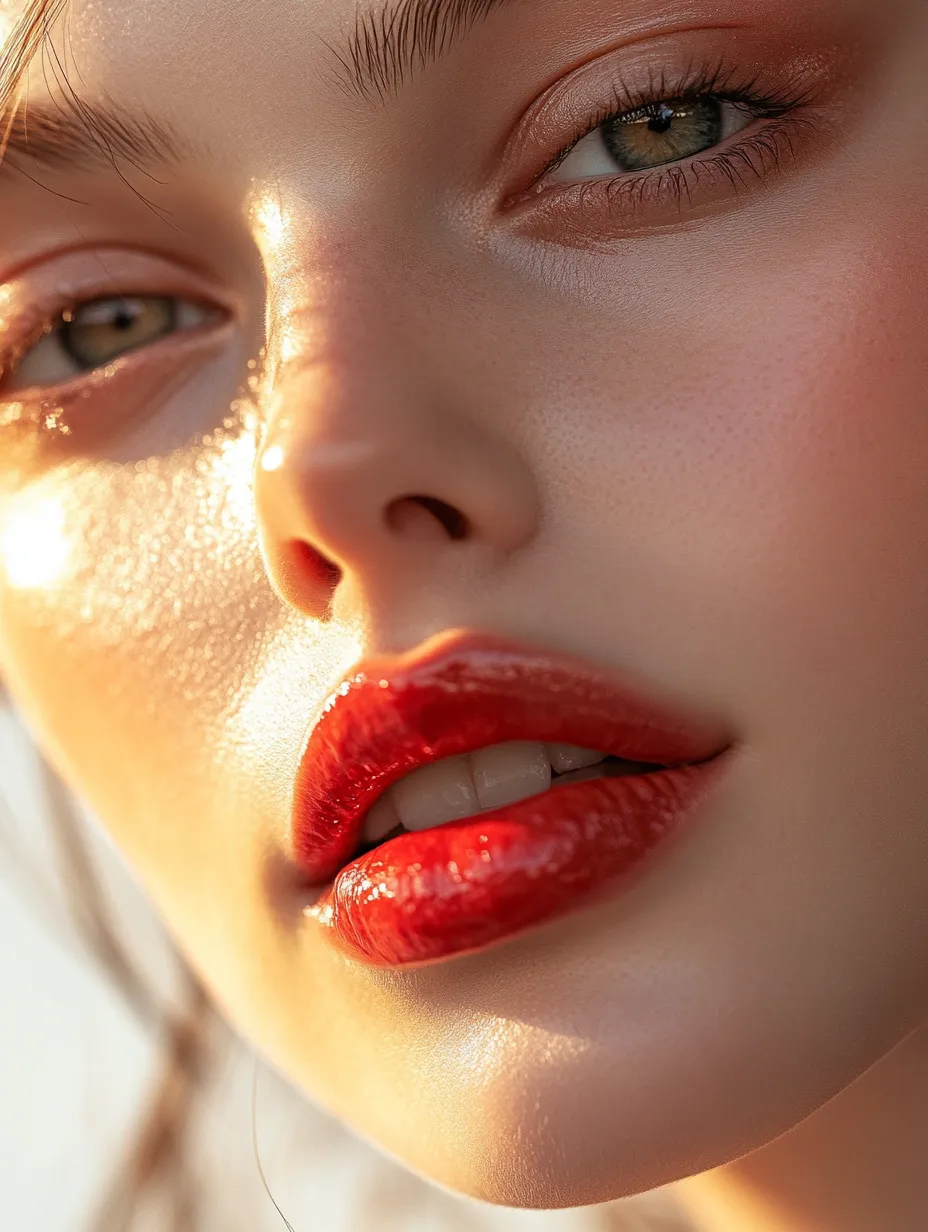 Close portrait of glossy berry lip from strawberry girl makeup look step by step with rosy blush in 2026