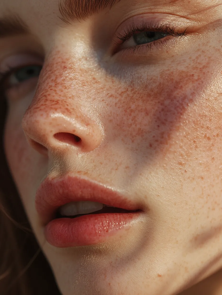Macro close-up of strawberry girl makeup blush bloom on cheek with freckles showing the 2026 step by step result