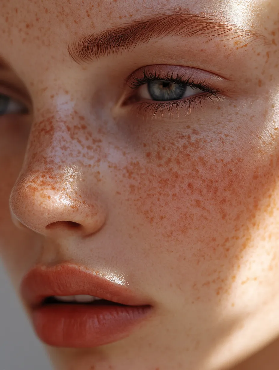 Detail editorial shot of rosy flush and freckles from strawberry girl makeup look done step by step in 2026