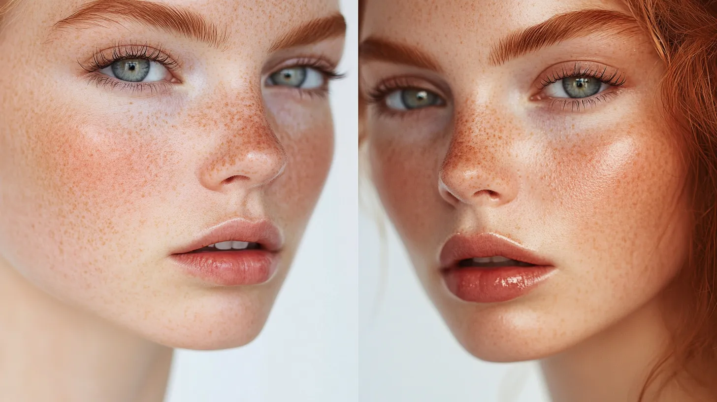 Split face comparison of strawberry girl makeup done step by step showing the full before and after result in 2026