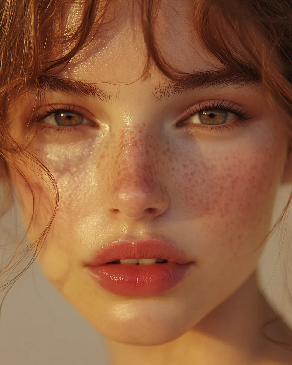 Woman with full strawberry girl makeup look step by step result for 2026 with rosy flush and glossy lips