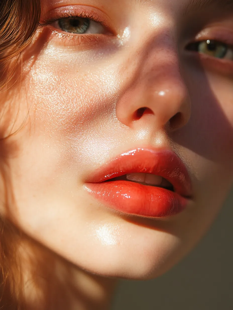 Lower face editorial close-up showing strawberry girl makeup lip and blush combination as the step by step 2026 result