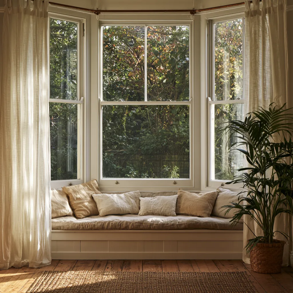 Terraced house living room lighting ideas with layered lamps, floor lamp corner, and LED alcove glow at dusk