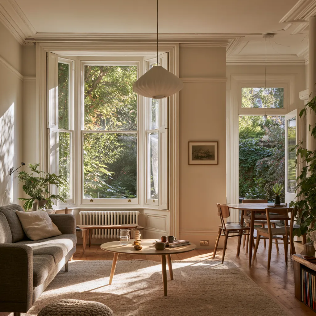 through lounge ideas UK Victorian terraced house two zones bay window