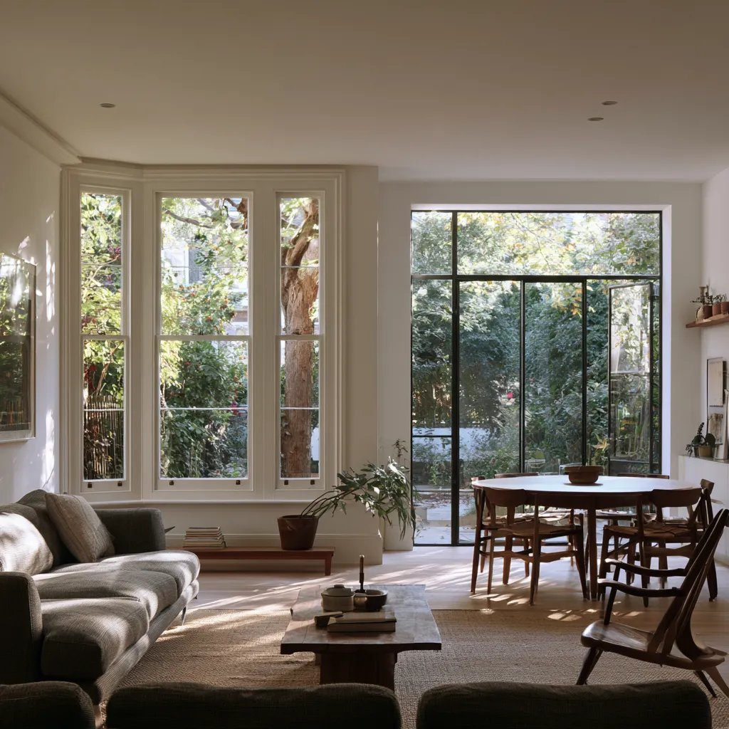 through lounge layout ideas UK terraced home two seating zones