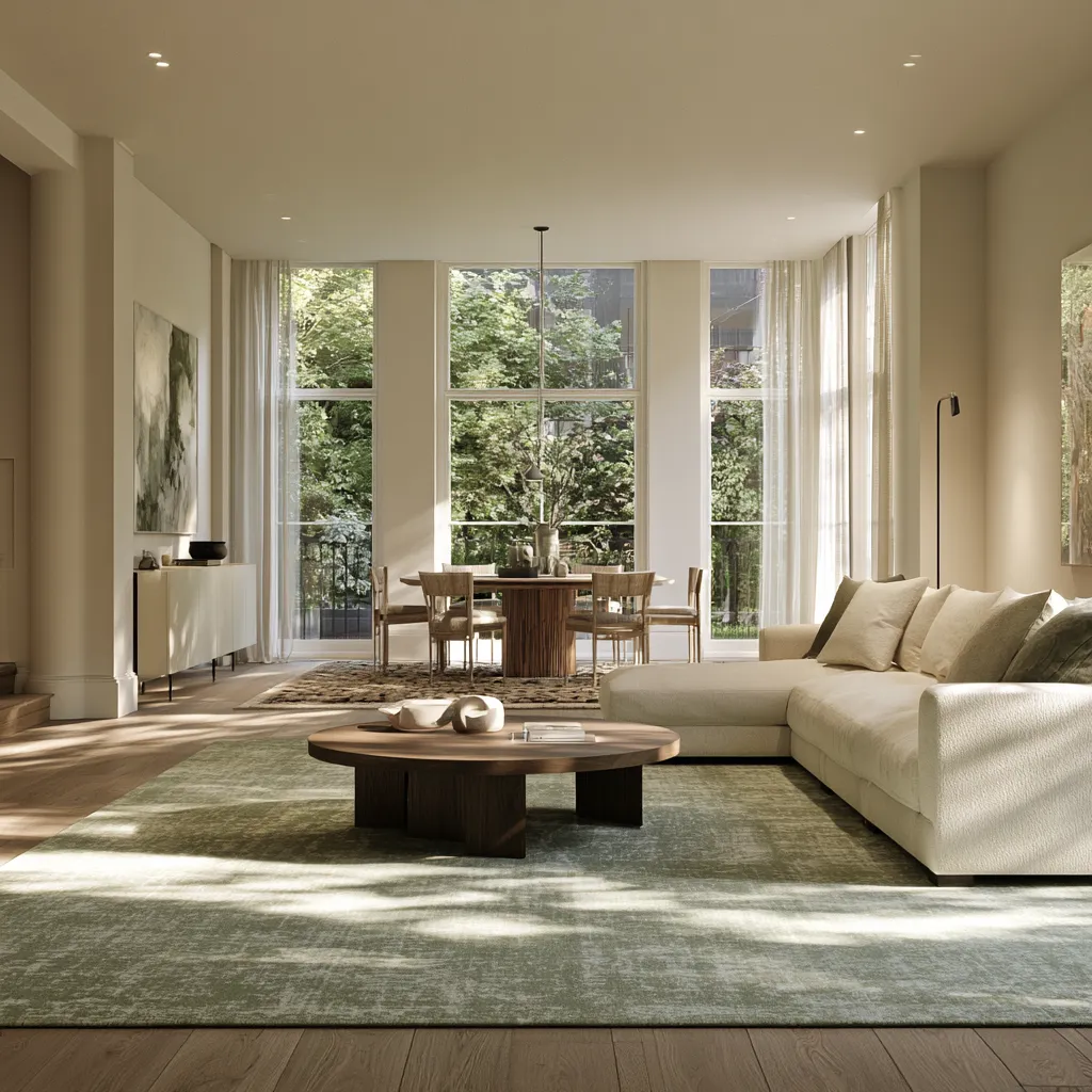 UK through lounge design two rugs front sitting rear dining zone editorial