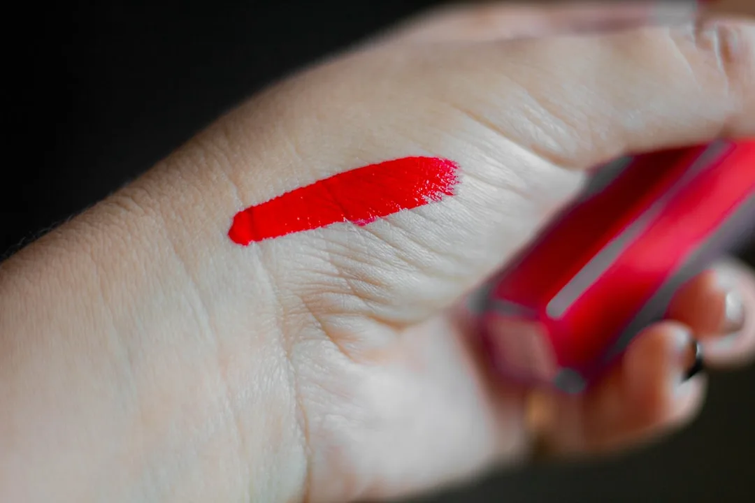 Step-by-step lip stain layering application showing base coat and gloss overlay