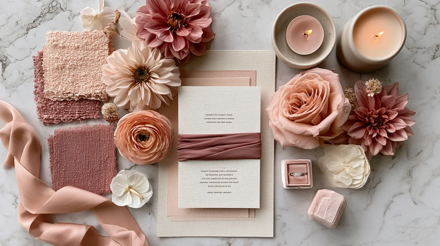 wedding planning essentials styled on marble with soft natural light