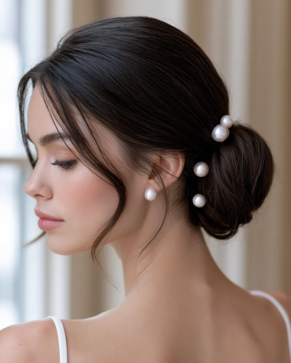 wedding hairstyle ideas featuring sleek updo with soft face-framing pieces