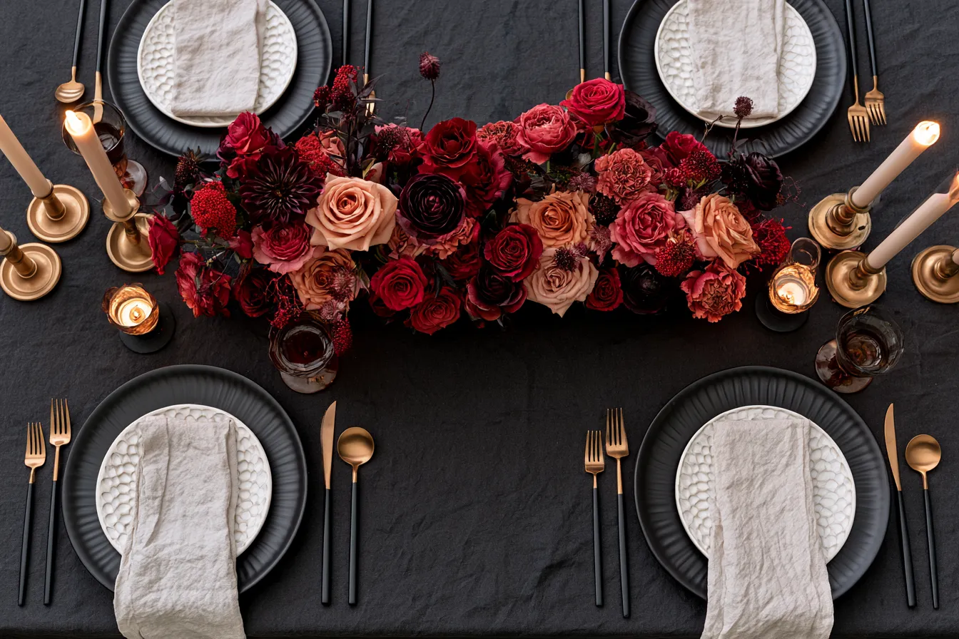 wedding ideas for reception tablescape in deep jewel tones