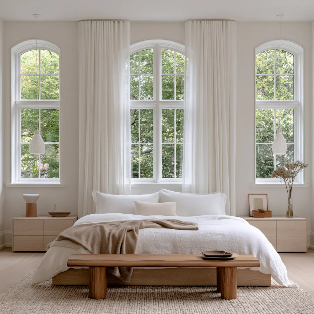 Simple window dressing for minimalist interiors with natural linen fabric