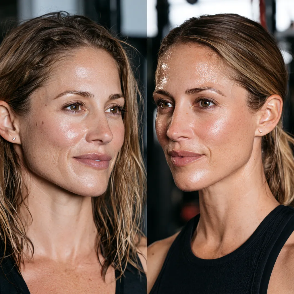 Workout hairstyles that don't leave dents in fine hair, before and after editorial