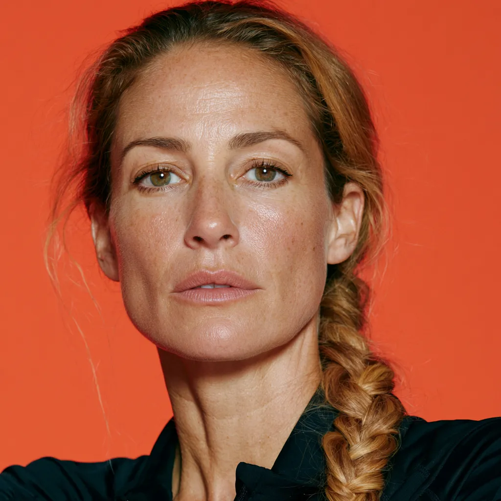 Workout hairstyle for fine hair without dents, loose French braid portrait