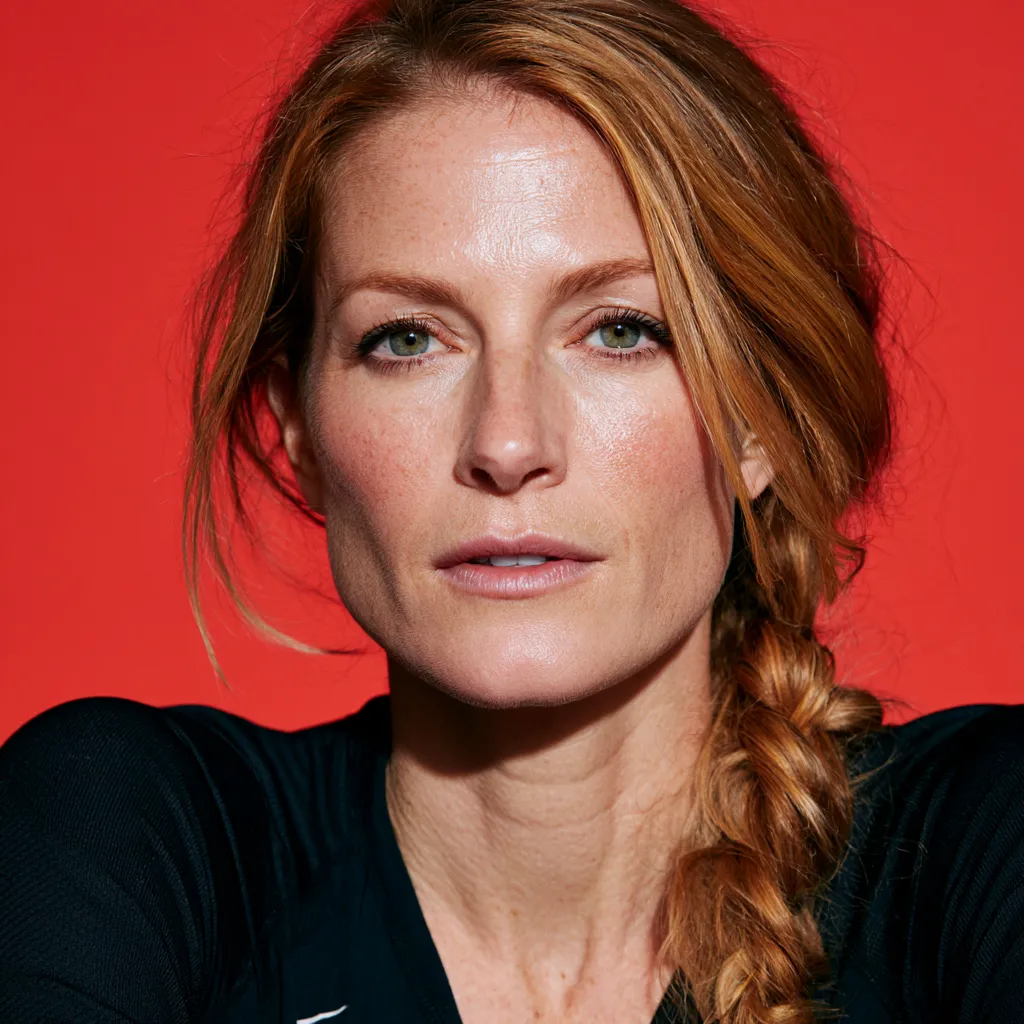 Exercise hairstyle that doesn't leave creases in fine highlighted copper hair