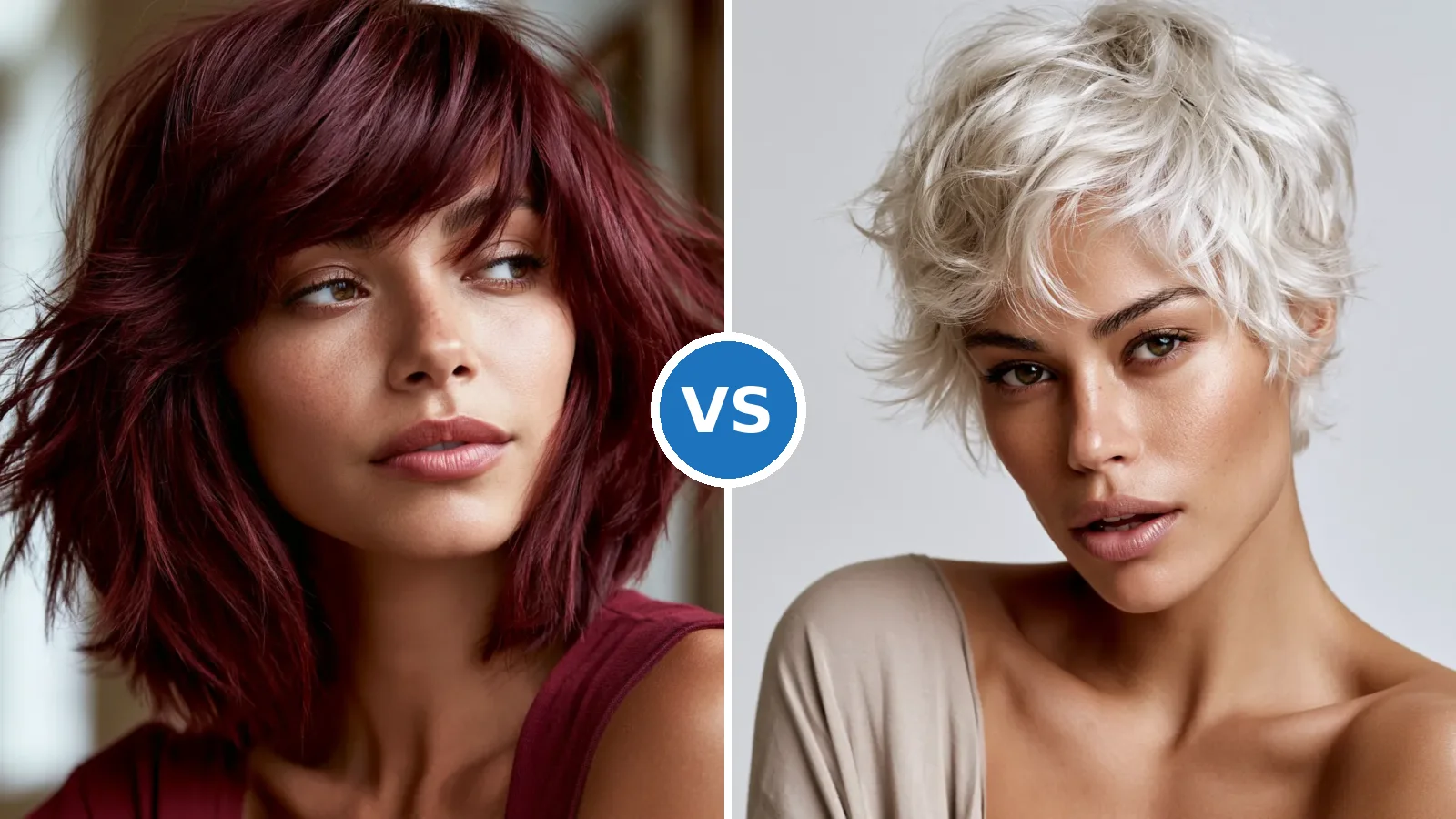 Side-by-side comparison of bixie vs bob haircut on different face shapes and hair types