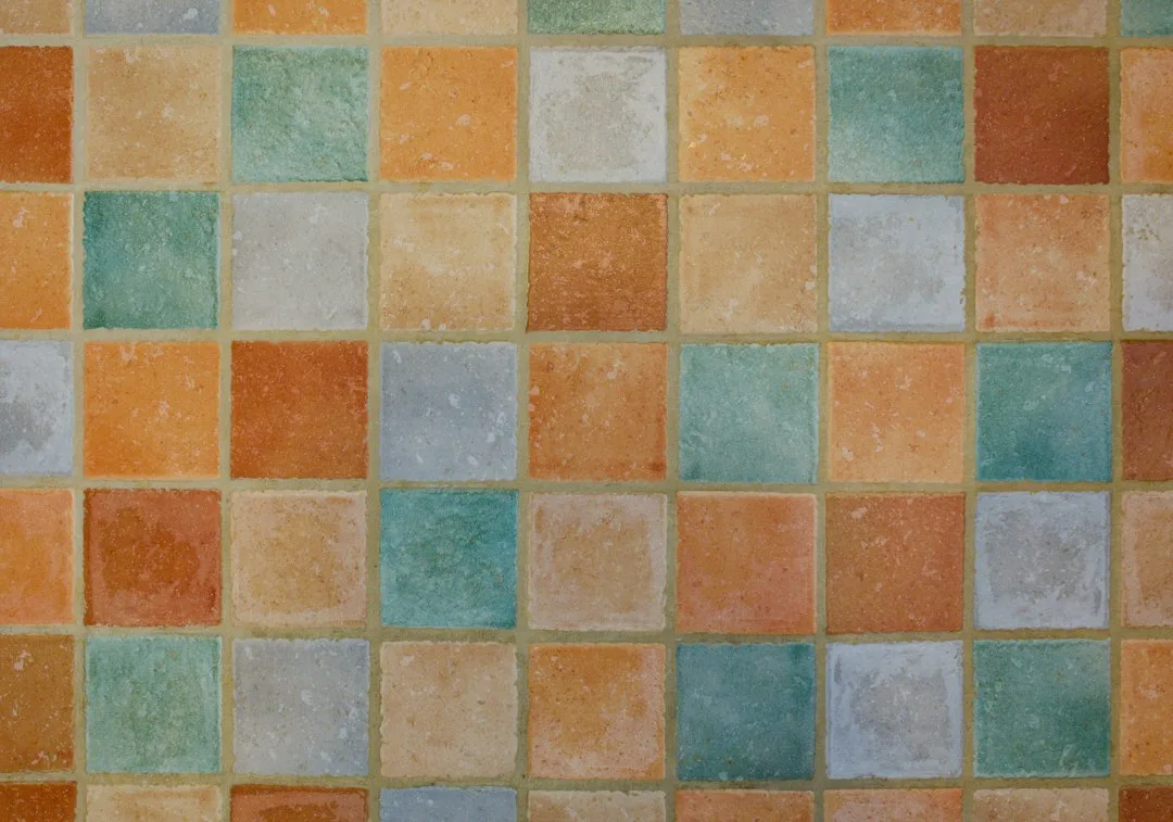 Modern porcelain tile accent wall with geometric pattern in neutral tones