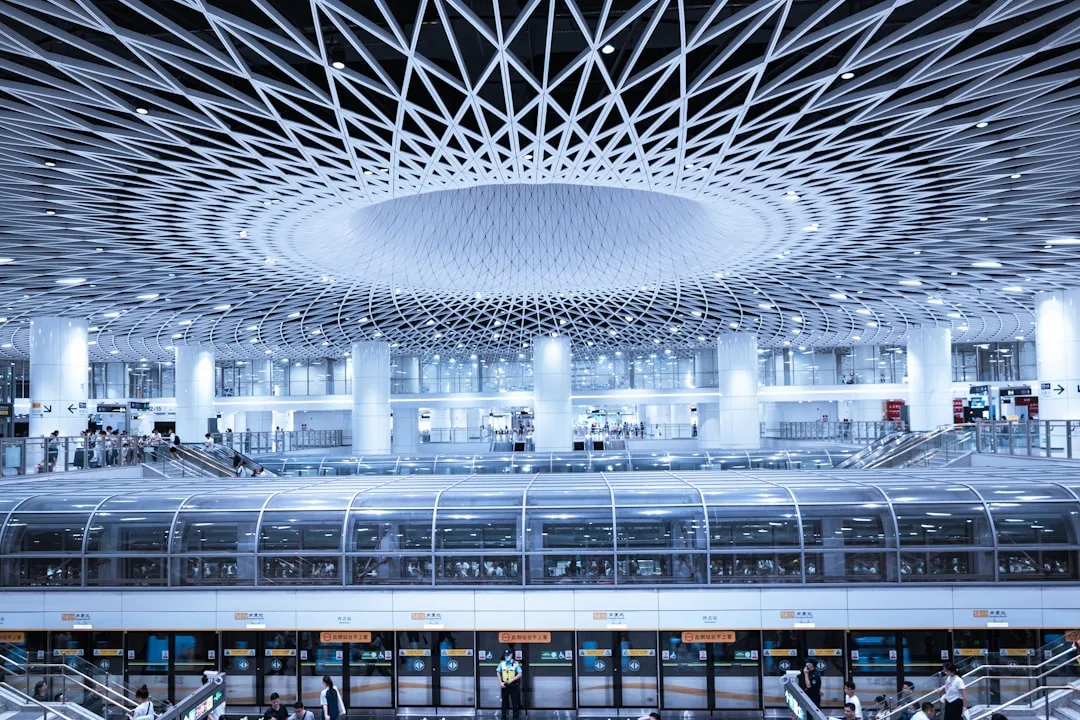 Regional flight hub terminal showing modern check-in technology and passenger flow