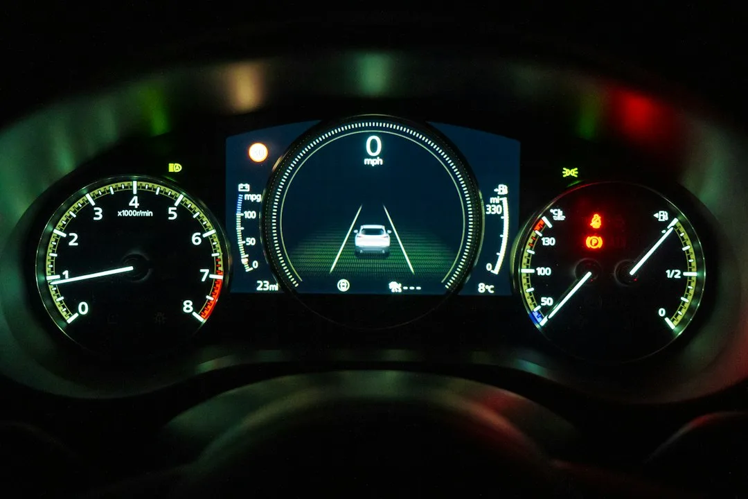 driver dashboard displaying real-time tire pressure and temperature readings