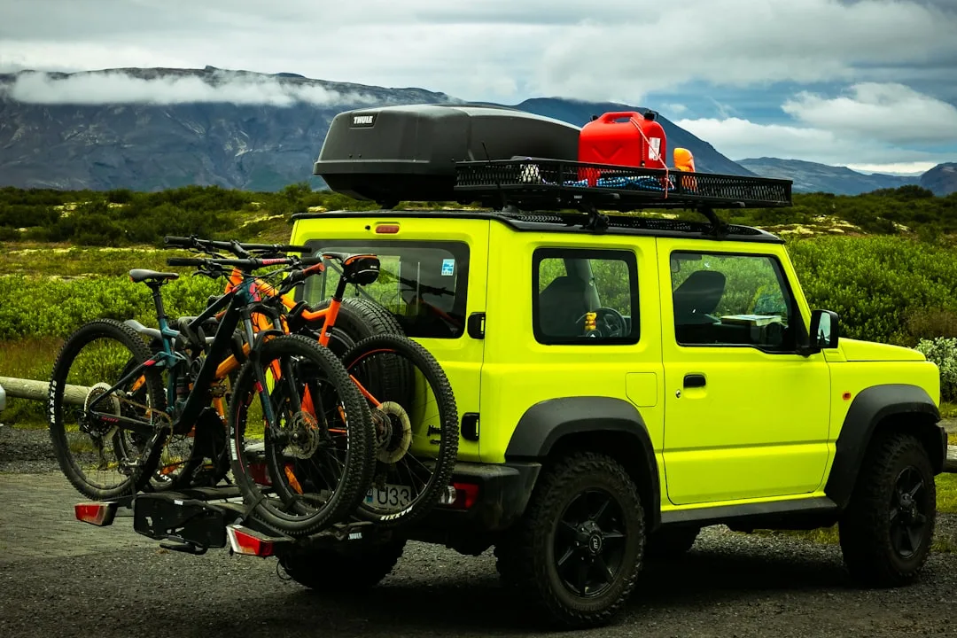 Black modular roof rack with cargo basket on SUV vehicle
