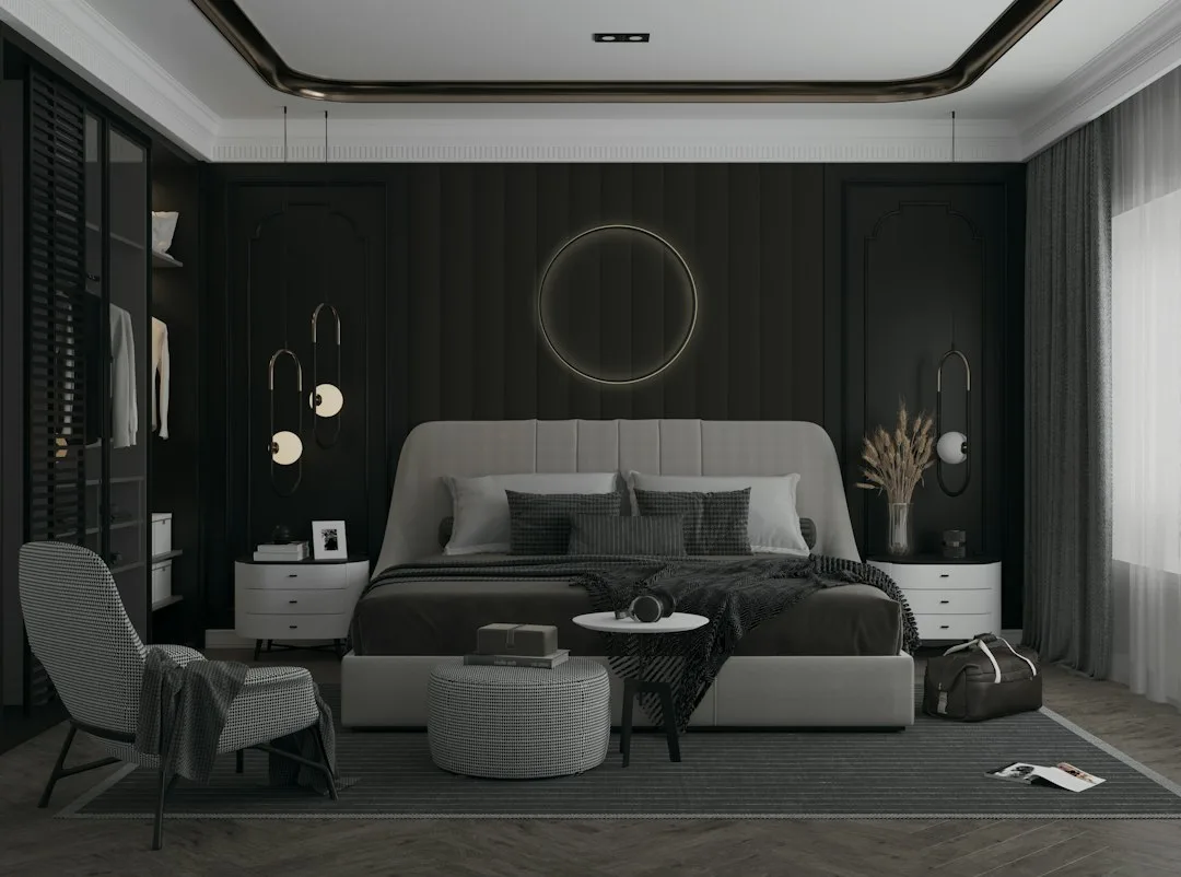 Layered textured wood panels with varied grain direction creating three-dimensional visual interest