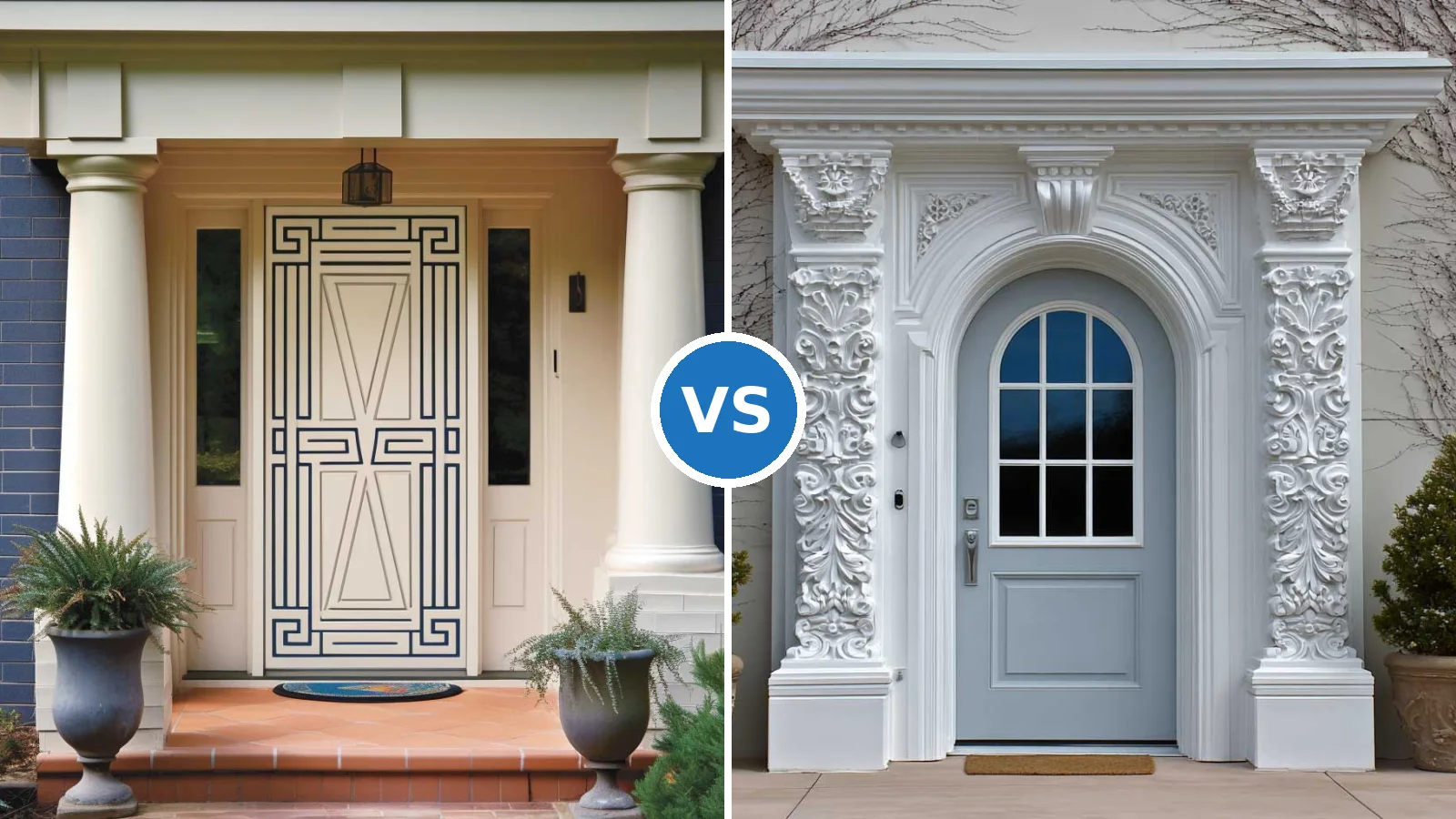 Side-by-side trim vs molding on a front door, header trim beside molding