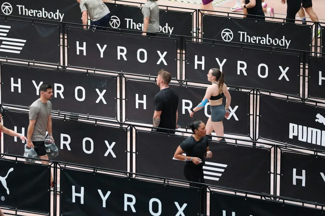Close view of a weighted sled push station at a fitness race
